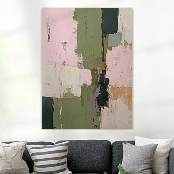 Tons doux de rose et de vert terreux | Peinture abstraite moderne