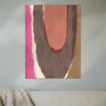Art abstrait moderne dans des tons ocres et rose fluo sur Dina Dankers