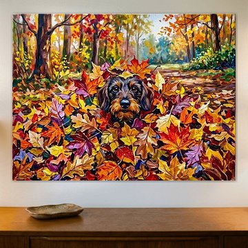 Dackel ruht sich in bunten Herbstblättern aus von ArtMomente