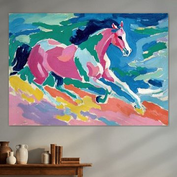 Un cheval coloré au galop