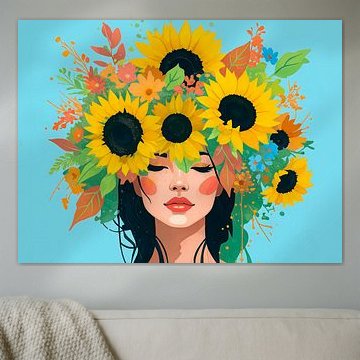 Sommerliches Frauenporträt mit üppigen Sonnenblumen