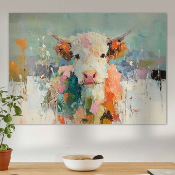 A colourful Highland cow in an abstract landscape by Niklas Maximilian