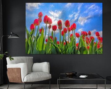 spring with red tulips