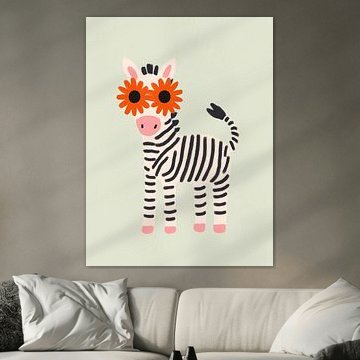 Verspieltes Zebra mit Blumen-Sonnenbrille – Kinderzimmer