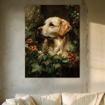 A Golden Retriever amongst ivy and flowers by Erika Kaisersot