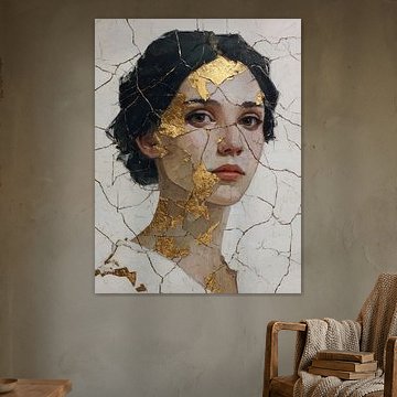 rose dorée, décoration murale de luxe, portrait abstrait de femme, touches dorées, art moderne, art en noir et blanc, décoration murale exclusive, art mural élégant, décoration d'intérieur design, œuvre d'art originale sur SPEQ ART