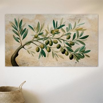 Mediterraner Olivenzweig auf einer rustikalen Stuckwand von Studio Pieternel