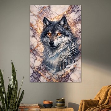 Arctic Wolf – Winterwald-Marmorkunst von Faheem Beigh