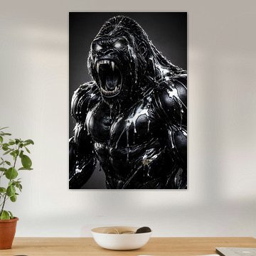 Dark Angry Roaring Gorilla Silver Liquid Chrome Art by Faheem Beigh