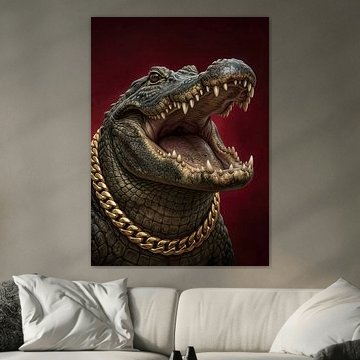 Aggressives Krokodil mit Goldkette – urbane Reptilienkunst