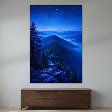 Silhouettes de montagnes sous un ciel étoilé – Mountain Silhouettes Beneath the Starry Blue