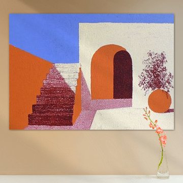 Architecture méditerranéenne dans les tons orange et bleu