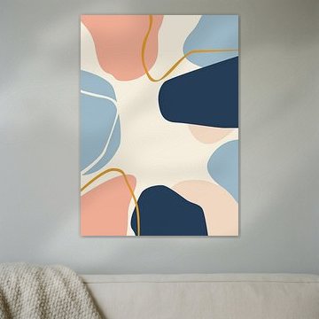 minimalistische abstracte posters met organische, vloeiende vormen en lijnen in pasteltinten