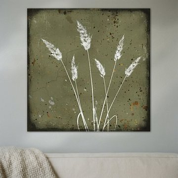 Botanical Vintage | Feather grass and ornamental grasses against an olive-green background by Studio Pieternel