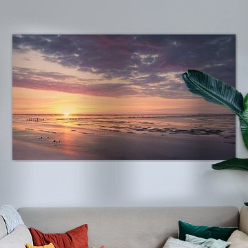 Sunset over the Groningen Wadden Sea near Noordkaap Eemshaven by Marga Vroom