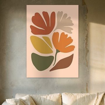 Minimalistische, flache Vektorillustration mit abstrakten, organischen Blumen und Blättern im Boho-Stil. von Adam Khabibi