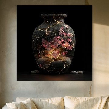 Sakura and gold in a stone vase by TheXclusive Art