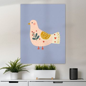 Blumen- und Vogelkunst für Kinderzimmer – Verspielte Folk-Vogelillustration
