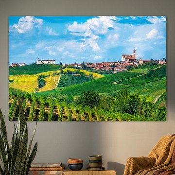 Grana Monferrato Village Over Vibrant Patchwork Vineyards by Stefano Orazzini
