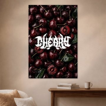 Heavy Metal Typography Poster, Cherry Fruit Wall Art, Wet Glossy Decor by aleesphoria