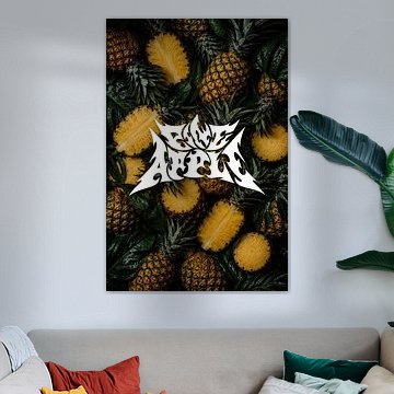 Heavy Metal Typography Poster, Pineapple Fruit Wall Art, Dark Tropical Decor by aleesphoria