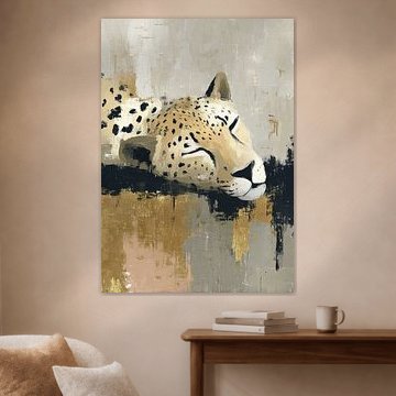 Slapende cheeta in goud en beige van Niklas Maximilian