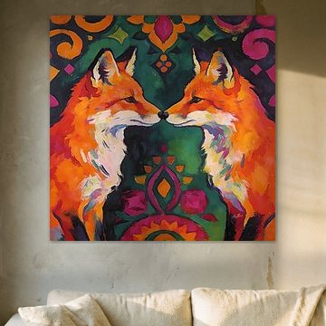 Boho Forest Foxes in Folk Art Style by Mellow Art
