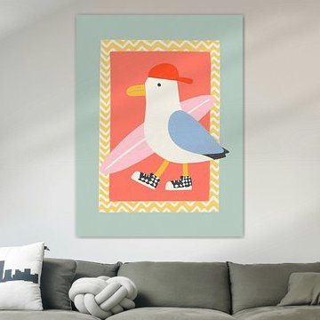 Cool Seagull Surfer – Playful Coastal Bird by StudioRemier