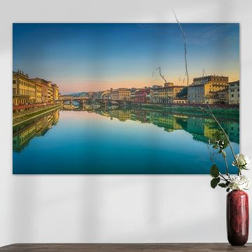 Arno River View in Florence at Dusk with Ponte Vecchio by Stefano Orazzini