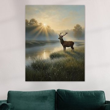 Morgennebel und Rehe von Regan Frederick