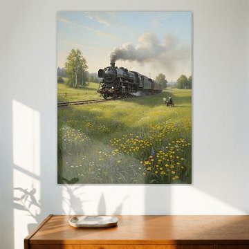 Un train à vapeur dans une prairie sur Regan Frederick