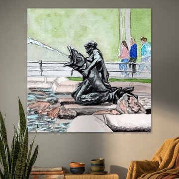 Nereide mit Fisch am kleinen Wasserbecken am Wasserturm, Mannheim von brushclicks