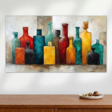 Panorama abstrait de bouteilles colorées sur TheXclusive Art