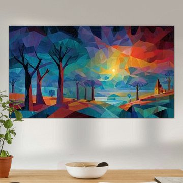 Colourful sunset, Cubist abstract panorama by TheXclusive Art