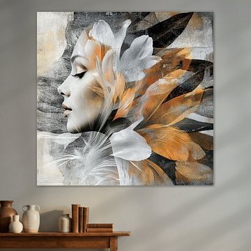 Portrait abstrait femme fleuri moderne sur Wilma Mesman