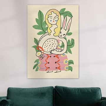 Whimsical Woman and Rabbit