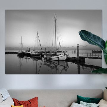Schiermonnikoog Marina in atmospheric black and white by Arjen Snijder