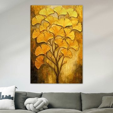 Feuilles de ginkgo dorées – style abstrait