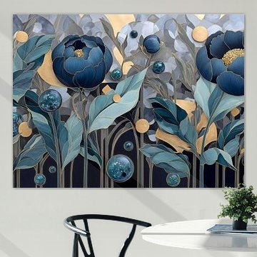 Composition florale abstraite bleue