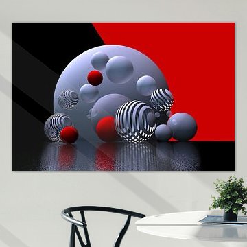 Decoratie met bolletjes in rood, zwart en wit