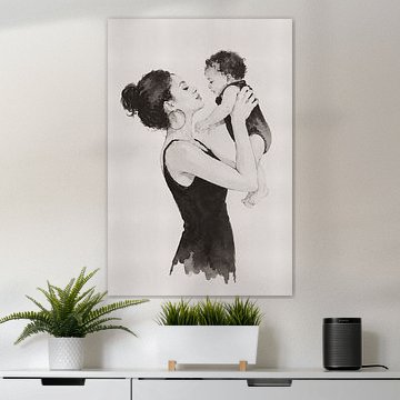 Tender Ink – Porträt von Mutter und Kind in ostindischer Tinte von MadameRuiz