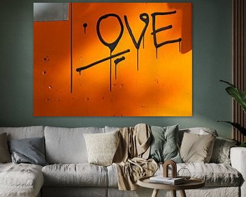 Liefdevolle grafitti op oranje muur