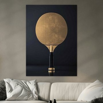 Luxuriöser goldener Tischtennisschläger vor dunklem Hintergrund von Morgan