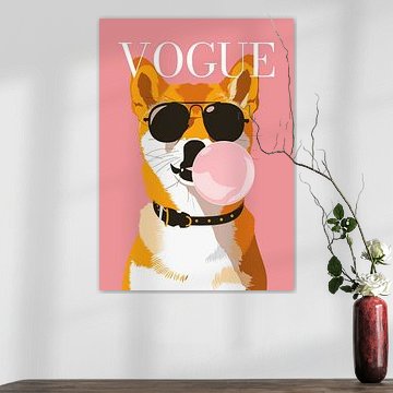 Stylish wearing sunglasses blowing pink bubble gum vogue poster by Cross
