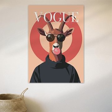 deer Stylish wearing sunglasses blowing pink bubble gum vogue poster