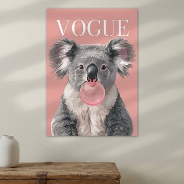 Koala Stylish wearing sunglasses blowing pink bubble gum vogue poster