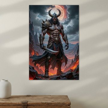 Dark Fantasy Wandbild: NETHERION - Der besessene Wikinger in den brennenden Bergen
