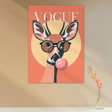 deer stylish wearing sunglasses blowing pink bubble gum vogue poster