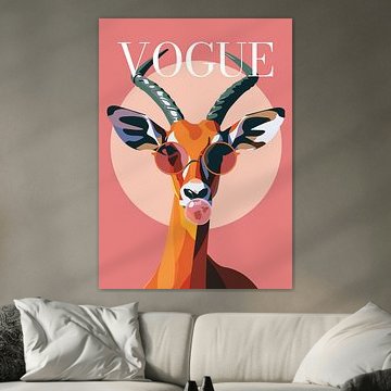 deer stylish wearing sunglasses blowing pink bubble gum vogue poster