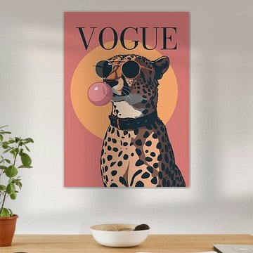 stylish wearing sunglasses blowing pink bubble gum vogue poster